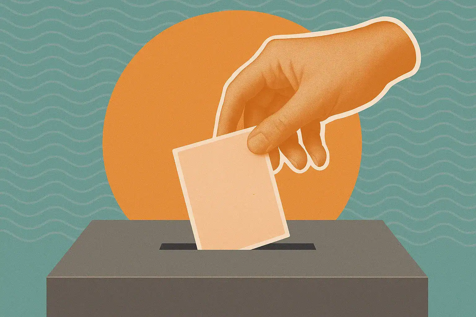 Ballot paper being inserted into a ballot box for voting or election.