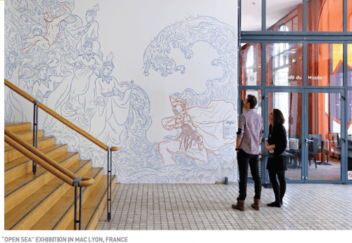 Vibrant wall art at RIMA exhibition, Mac Lyon, France showcasing innovative ocean-themed murals.