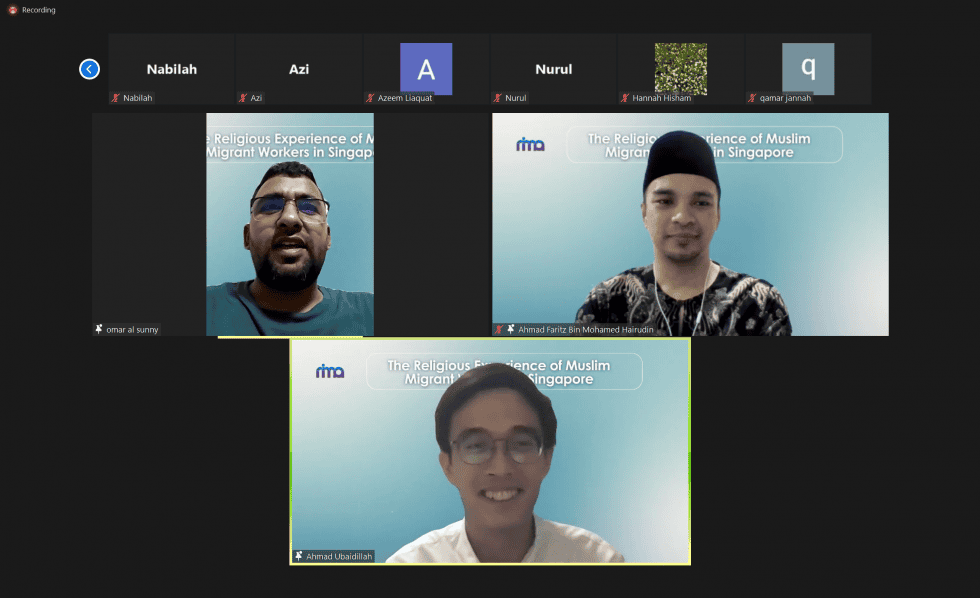 Muslim migrant workers' religious experience in Singapore during a virtual conference.