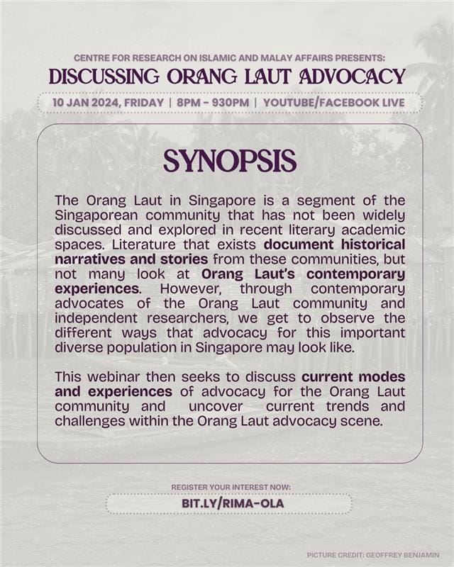 Orang Laut advocacy discussion webinar in Singapore, exploring local stories and contemporary experiences.