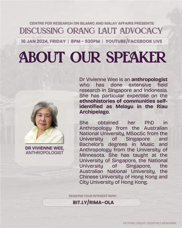 Dr Vivienne Wee anthropology speaker specialising in ethnic communities Melayu Indonesia.