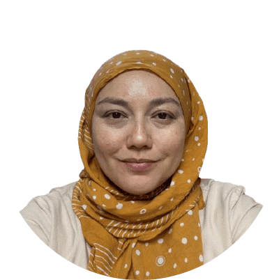 Close-up of a woman with a mustard hijab, showcasing modest fashion at RIMA Singapore.